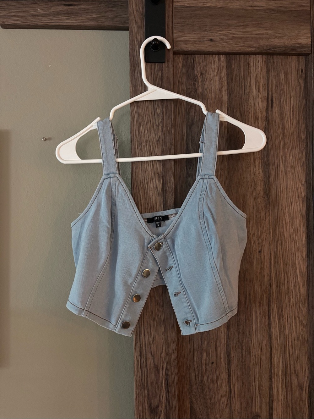 iris Light Blue Denim Crop Tank Top with Metal Button